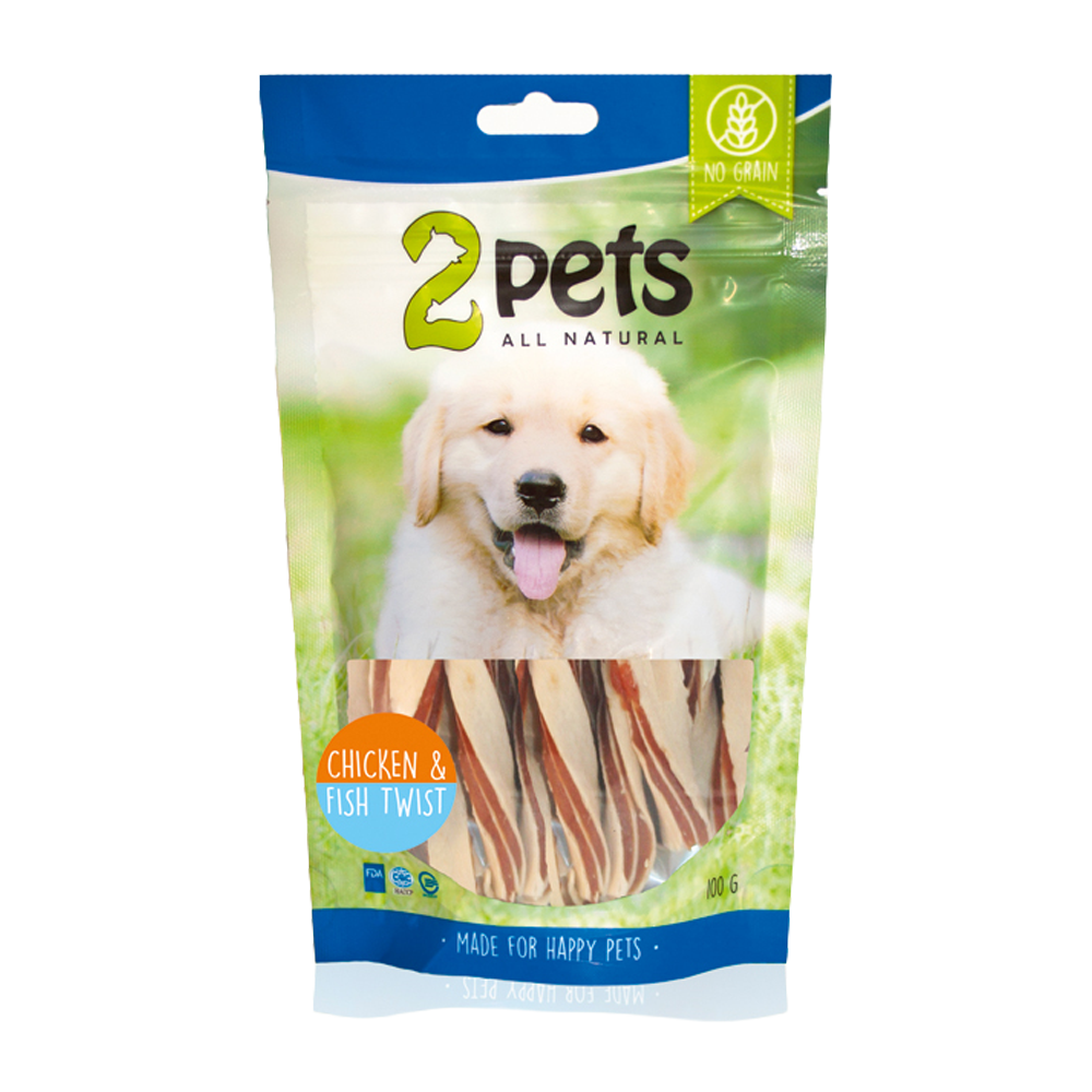 2PETS Hundesnack Kylling- og fisketwist - 100 g