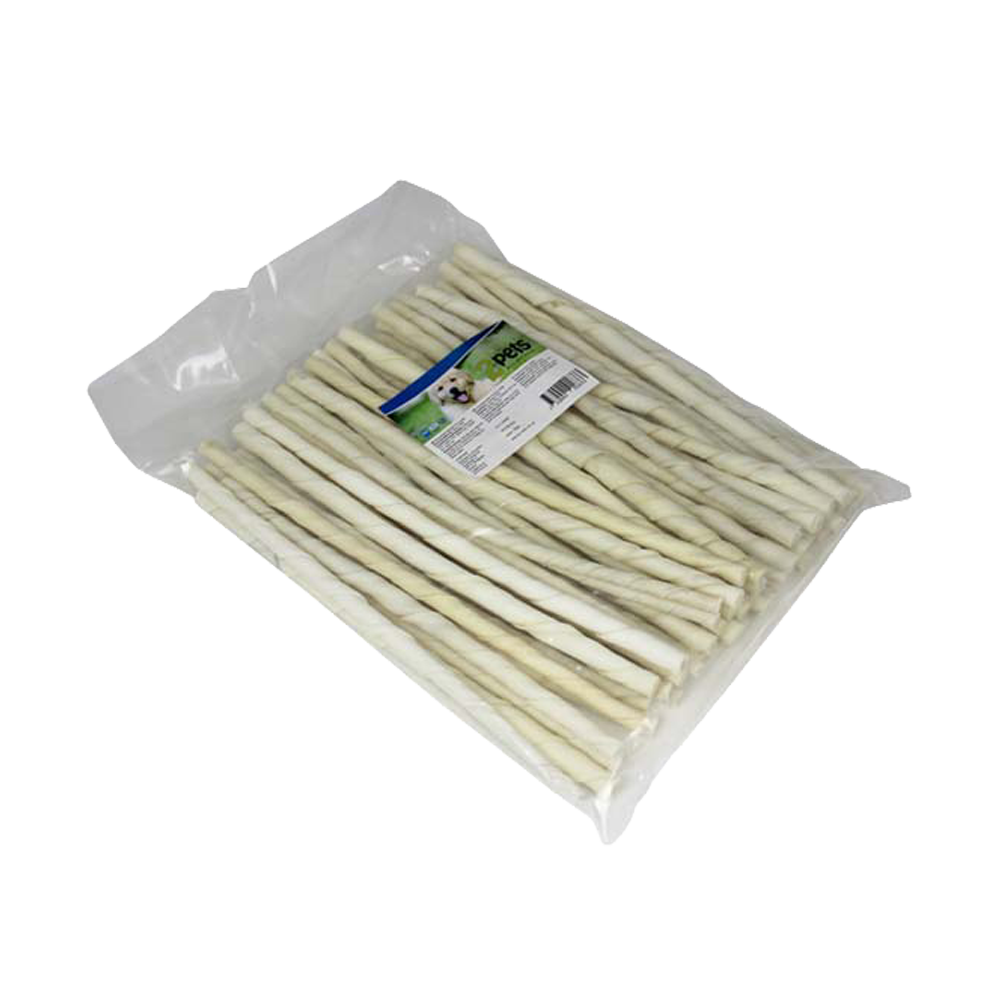 2PETS Tyggepinne Vridd Hvit - 24 CM - 50-pakning