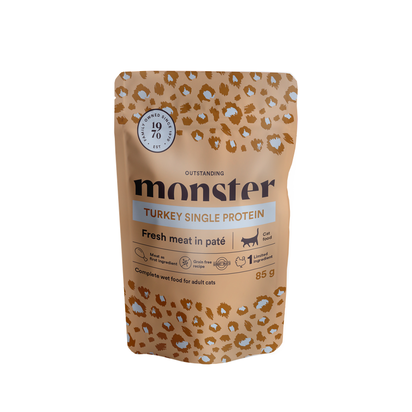 Monster Cat Pouches Voksen Kalkun 85 g (8-pakning)