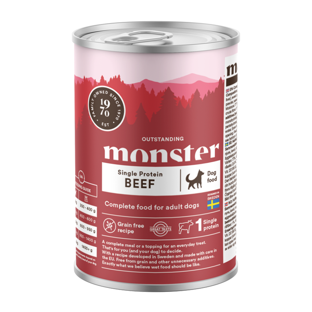 Monster Dog Adult Enkelt Storfekjøtt Glass 400 g (6 stk./frp)