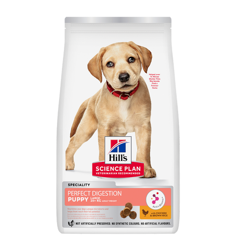 Science Plan Puppy Perfect Digestion Stor Rase Med Kylling Og Brun Ris - 12 KG