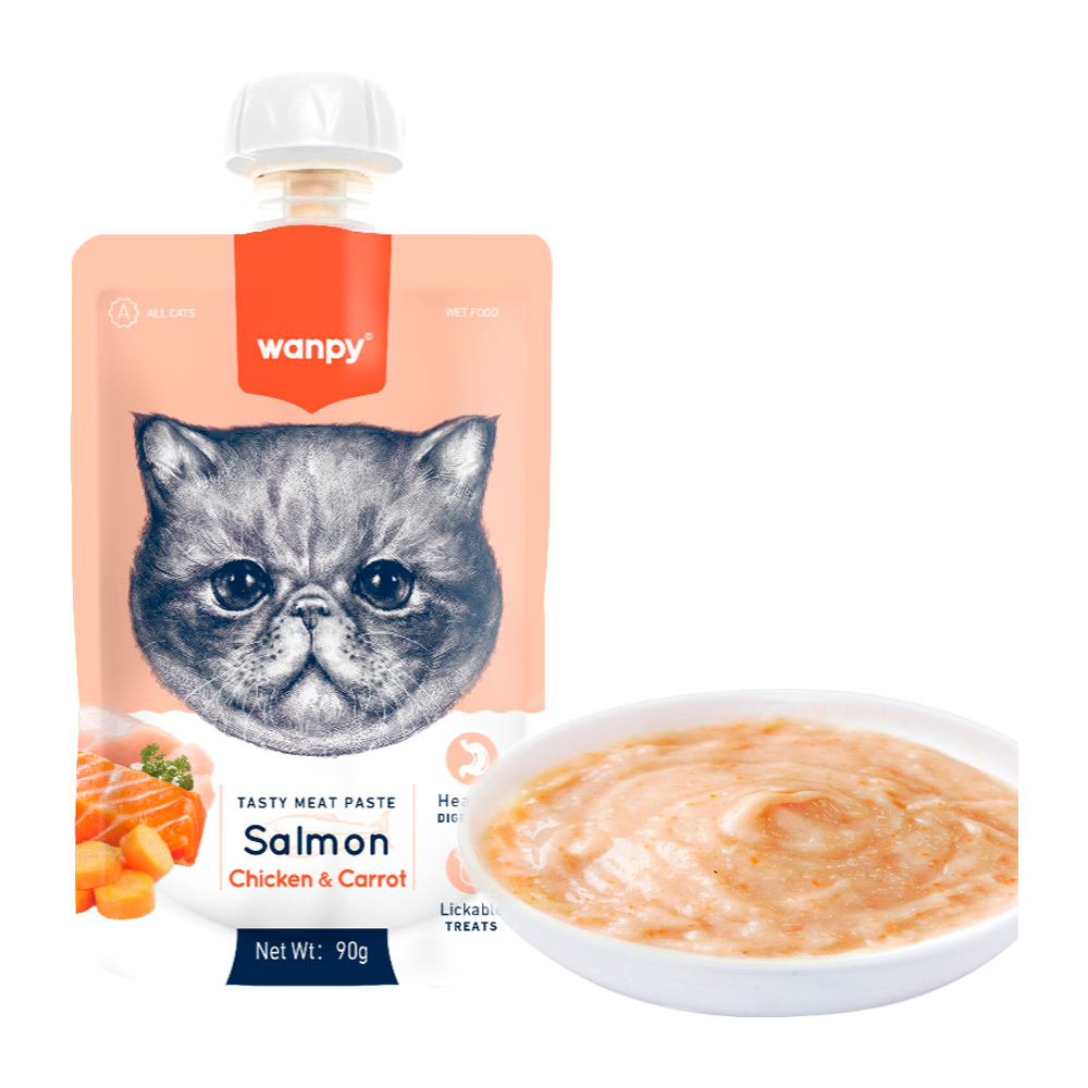 Wanpy Cat Smakfull Kjøttpasta - Laks Med Kylling Og Gulrot - 90 G