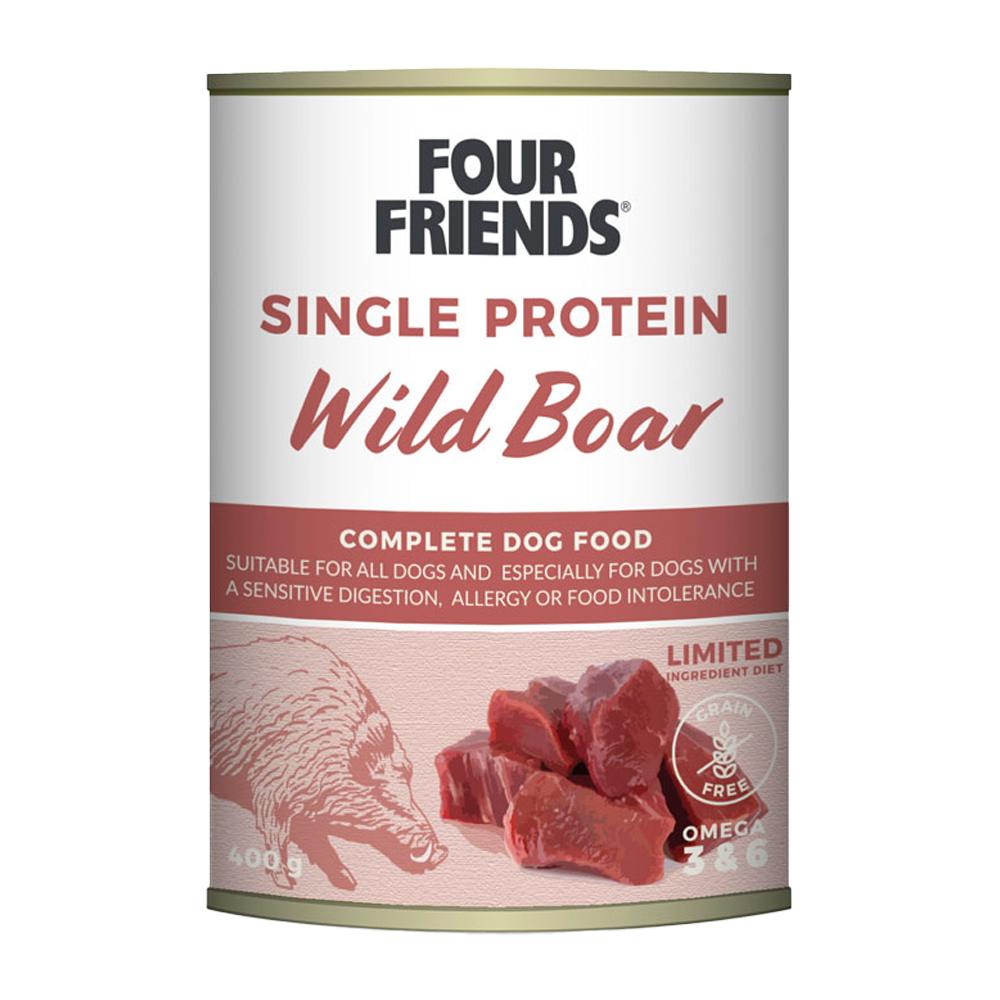 FourFriends Hundemat med villsvin på boks - 400 g