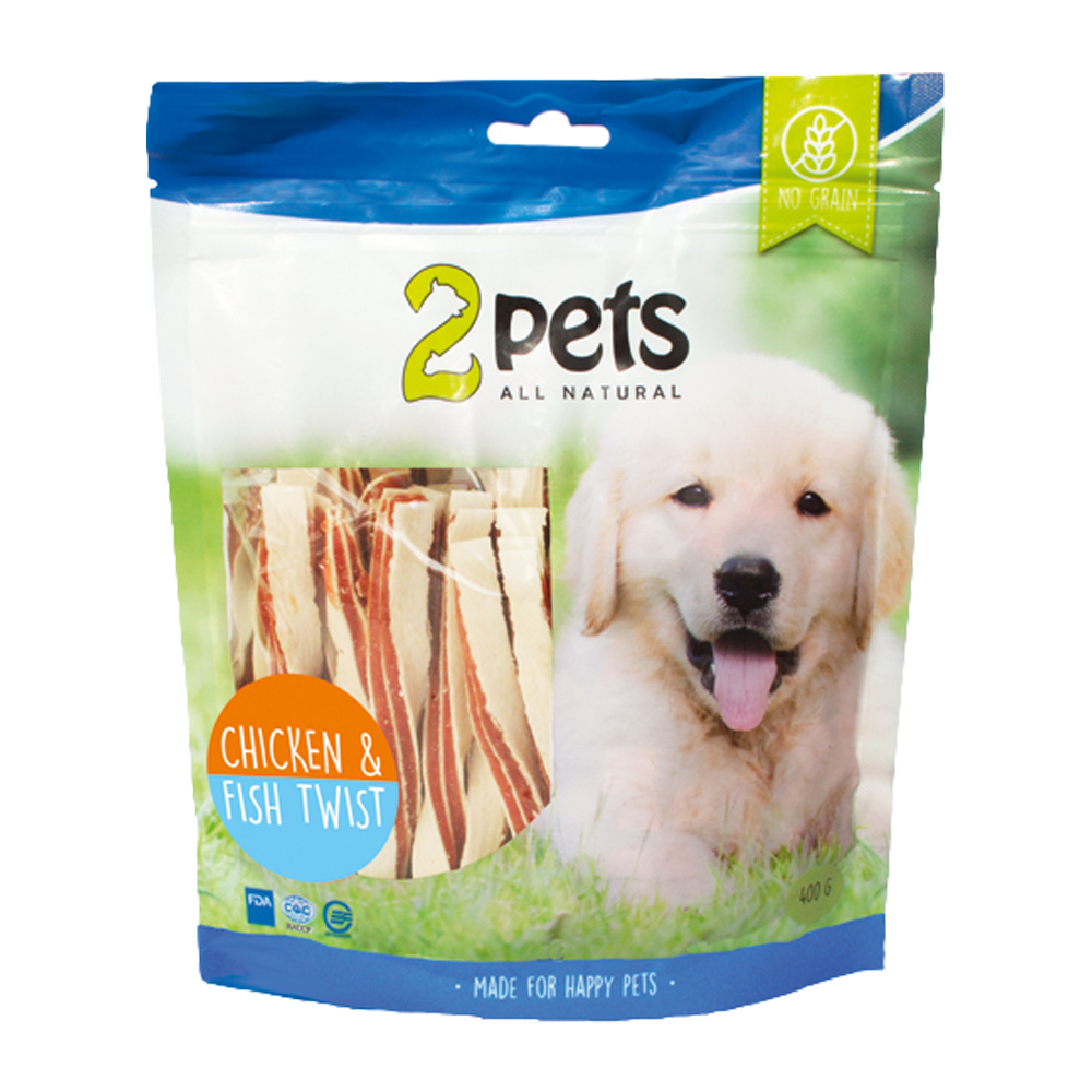 2PETS Hundesnack Kylling- og fisketwist - 400 g