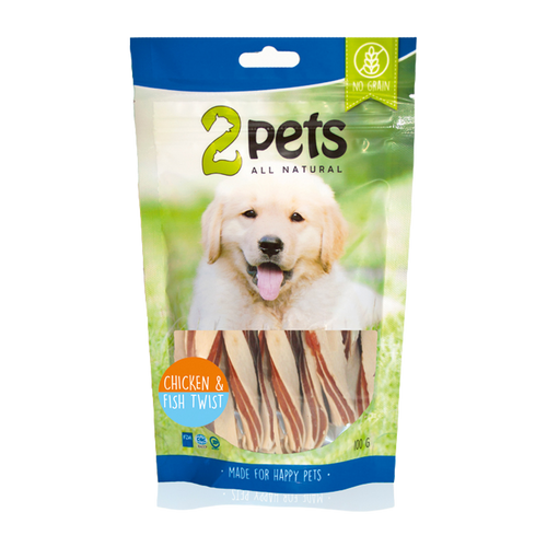 2PETS Hundesnack Kylling- og fisketwist - 100 g