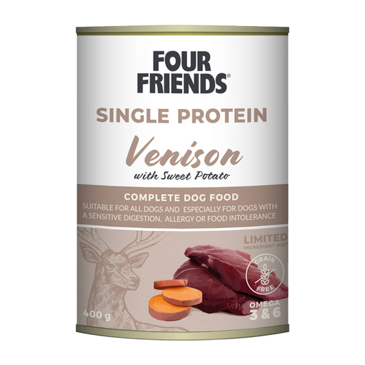 FourFriends Hundekjøtt med hjort og søtpotet på boks - 400 g