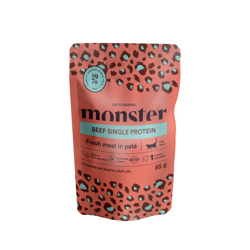 Monster Cat Pouches Adult Storfekjøtt 85 g (8-pakning)