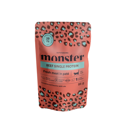 Monster Cat Pouches Adult Storfekjøtt 85 g (8-pakning)