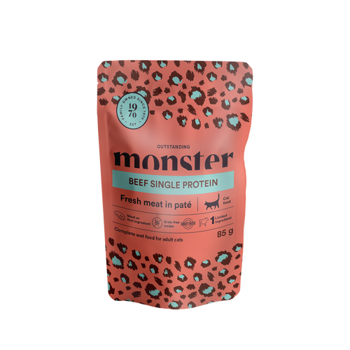 Monster Cat Pouches Adult Storfekjøtt 85 g (8-pakning)