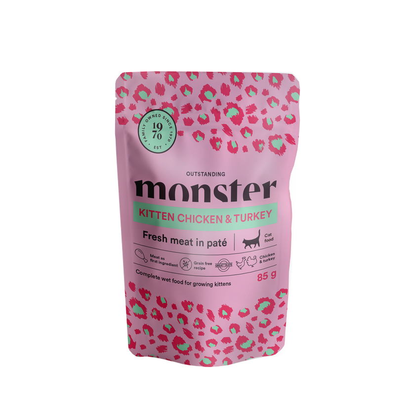 Monster Cat Pouches Kitten Ch/Turk 85 g (8-pakning)