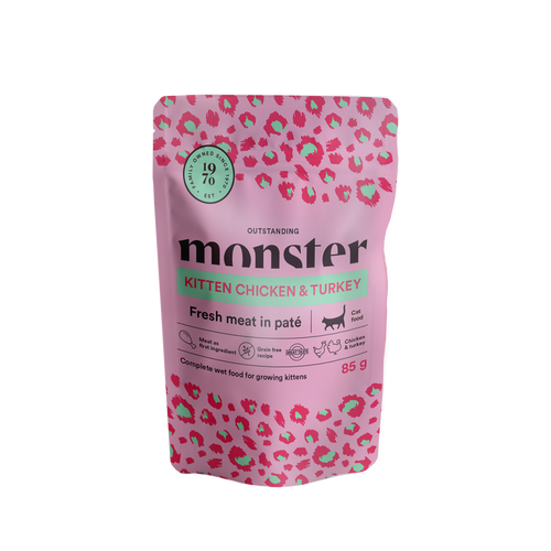 Monster Cat Pouches Kitten Ch/Turk 85 g (8-pakning)