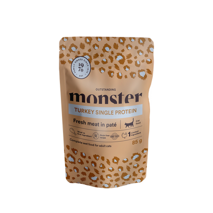 Monster Cat Pouches Voksen Kalkun 85 g (8-pakning)