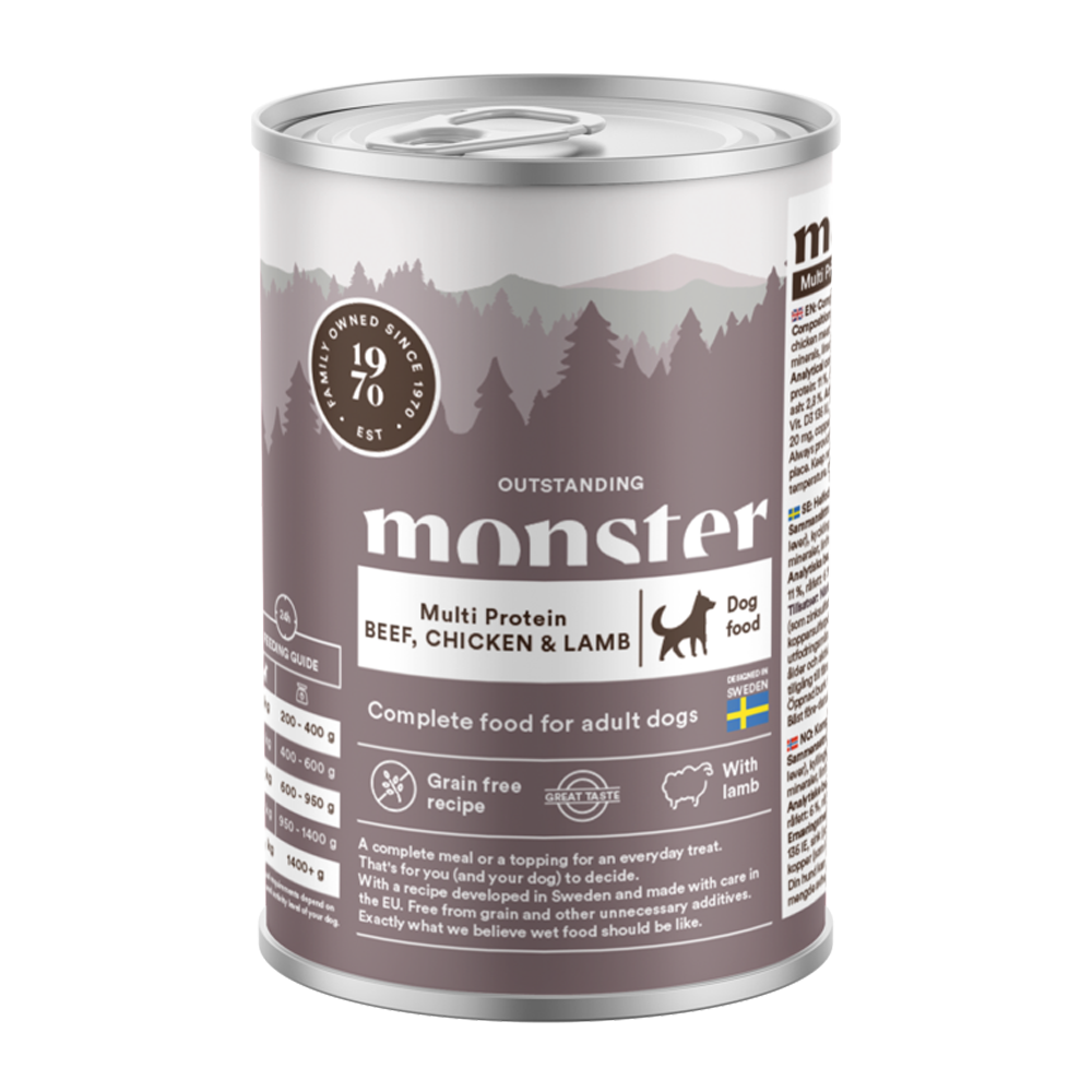 Monster Dog Multi Storfekjøtt/Kylling/Lam Glass - 400 G
