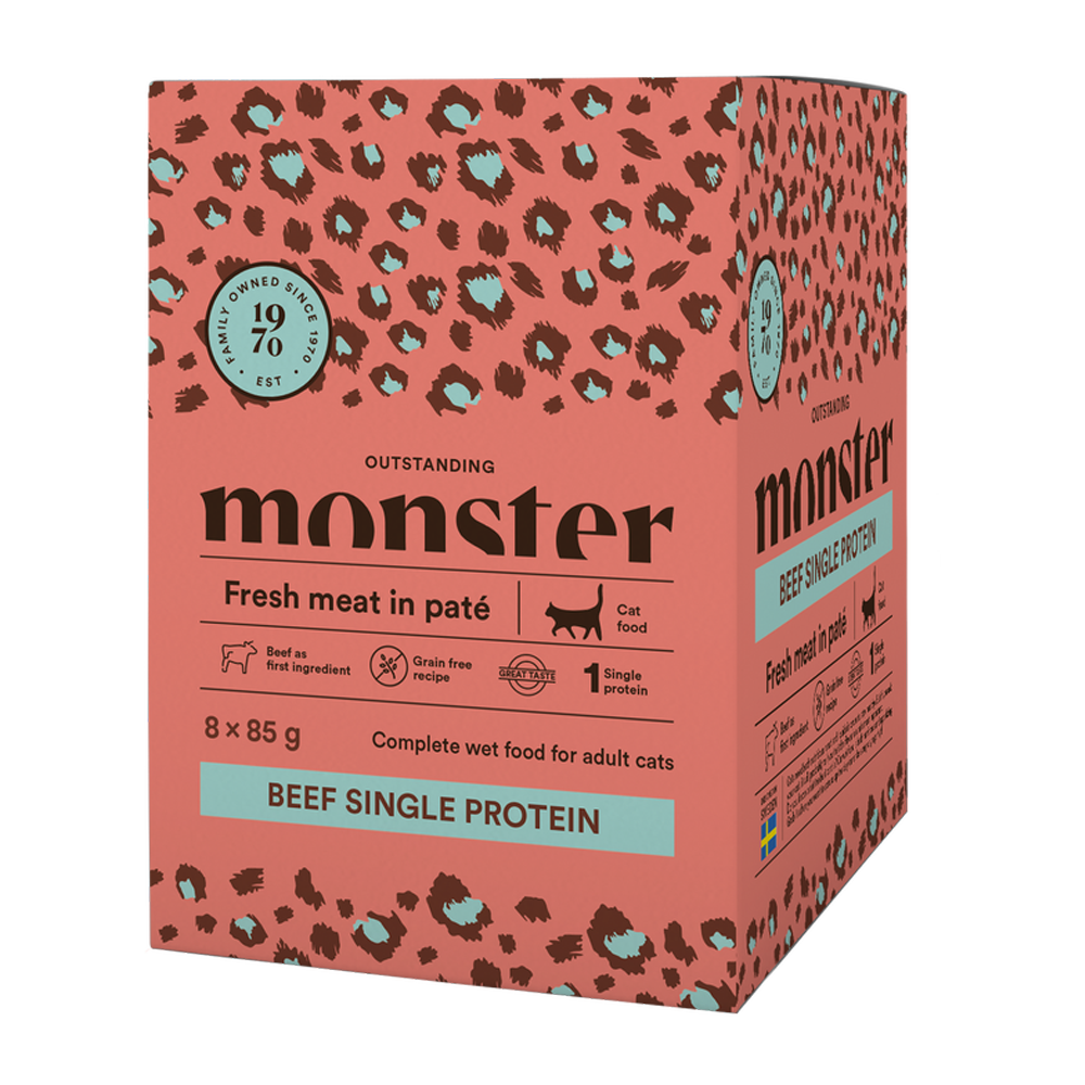 Monster Cat Pouches Adult Storfekjøtt 85 g (8-pakning)