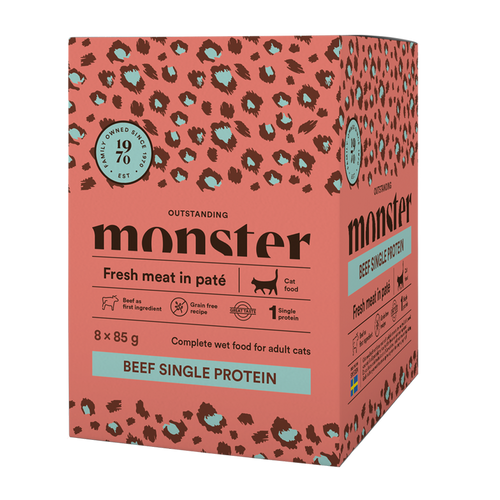 Monster Cat Pouches Adult Storfekjøtt 85 g (8-pakning)
