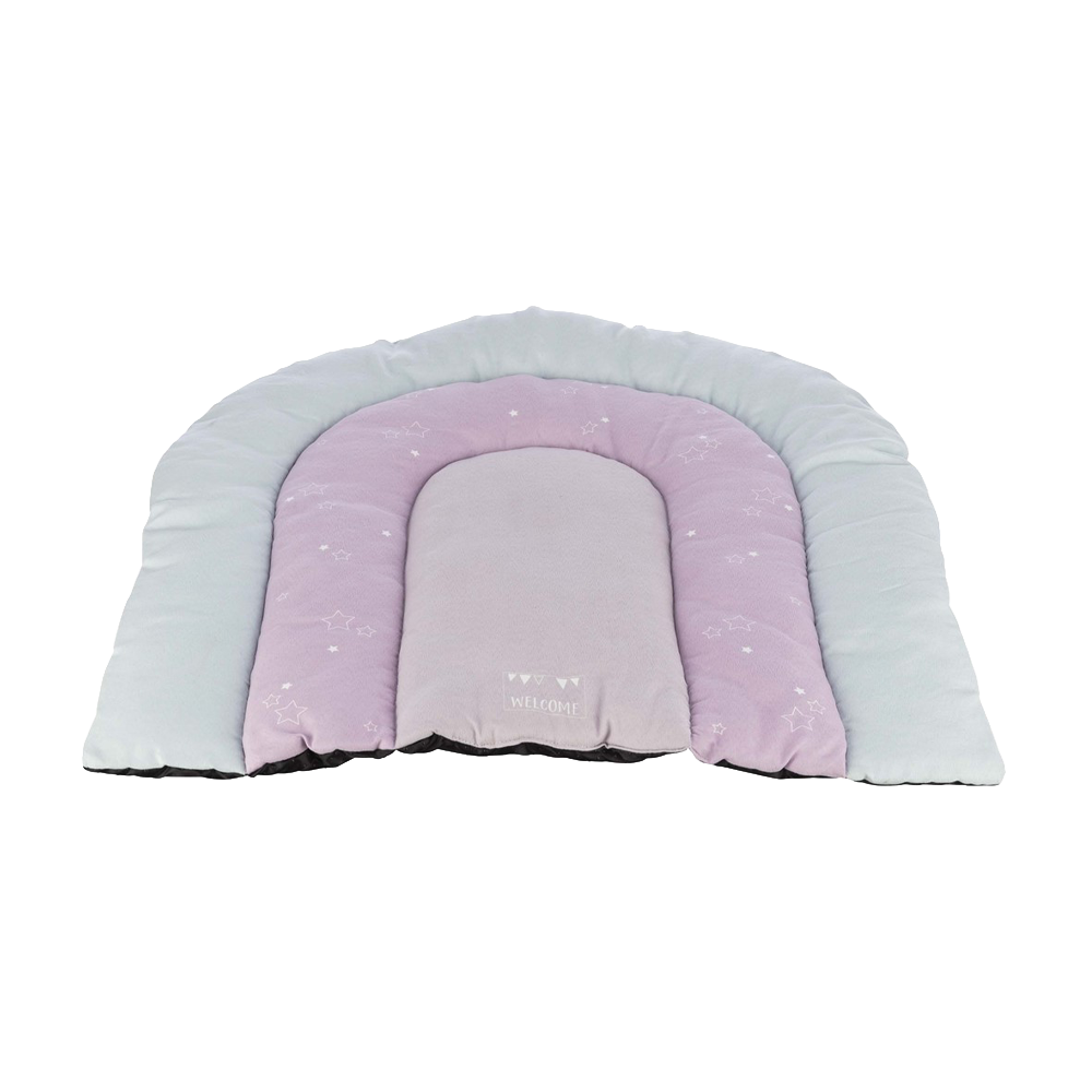 Juniorpute (lappeteppe), 68 × 62 cm, mint/lilla/rosa