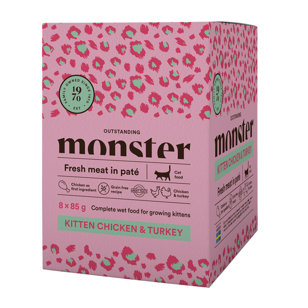 Monster Cat Pouches Kitten Ch/Turk 85 g (8-pakning)