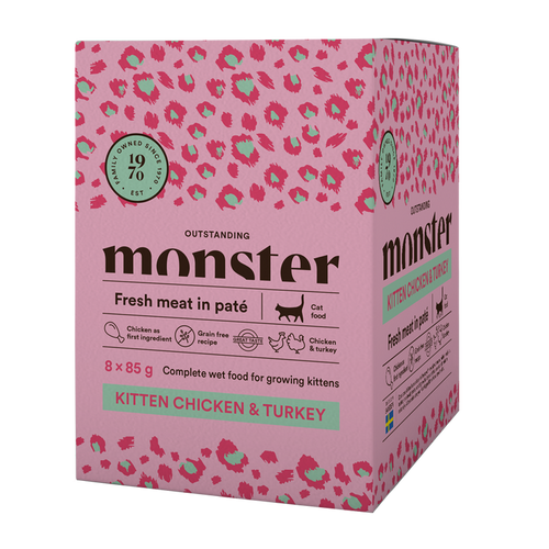 Monster Cat Pouches Kitten Ch/Turk 85 g (8-pakning)
