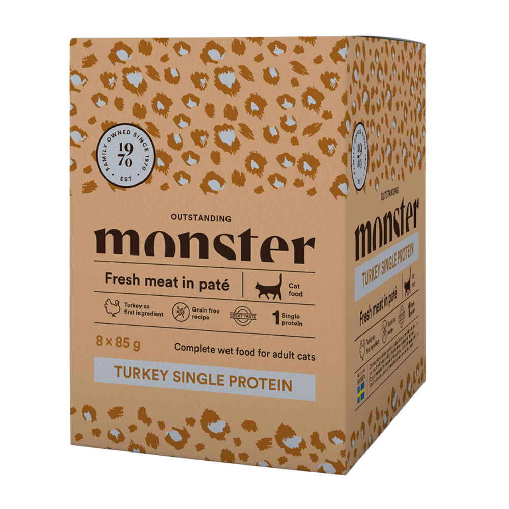 Monster Cat Pouches Voksen Kalkun 85 g (8-pakning)