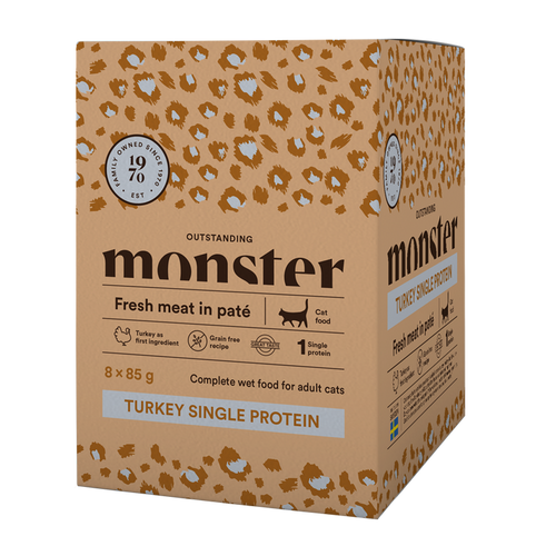 Monster Cat Pouches Voksen Kalkun 85 g (8-pakning)