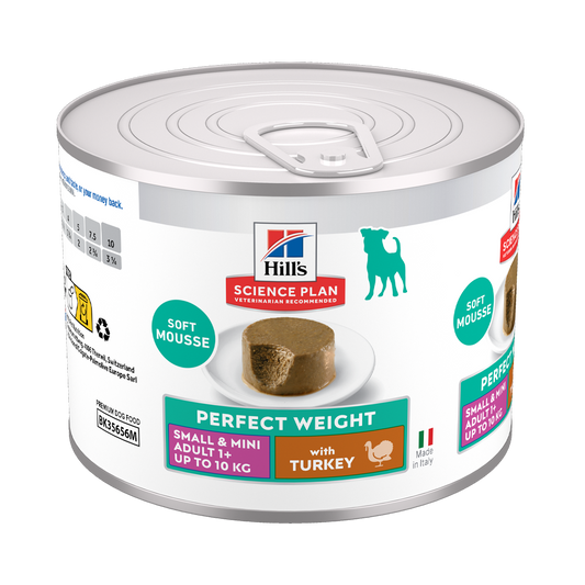 Science Plan Canine Adult Perfect Weight Mousse Liten og mini Kalkun - 12x200 g