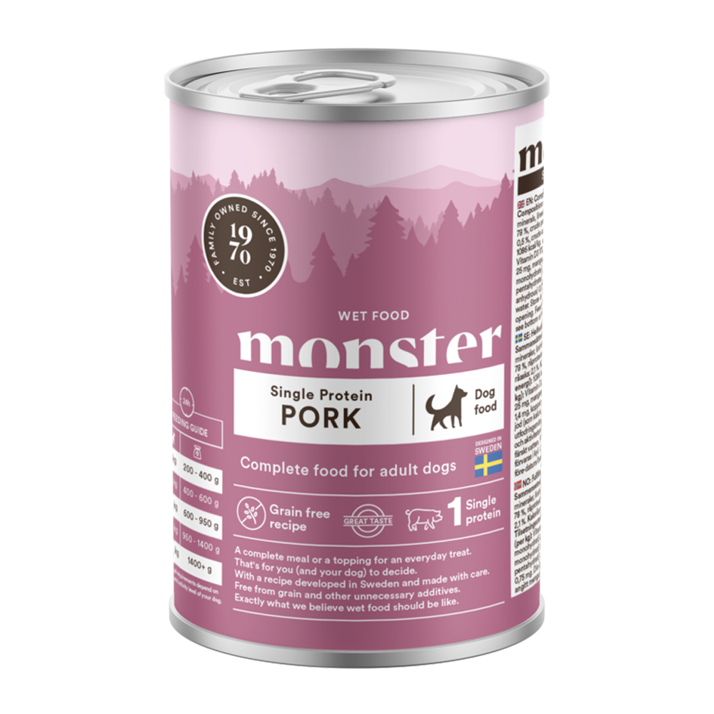 Monster Dog Adult Enkelt Svin på boks - 400 g