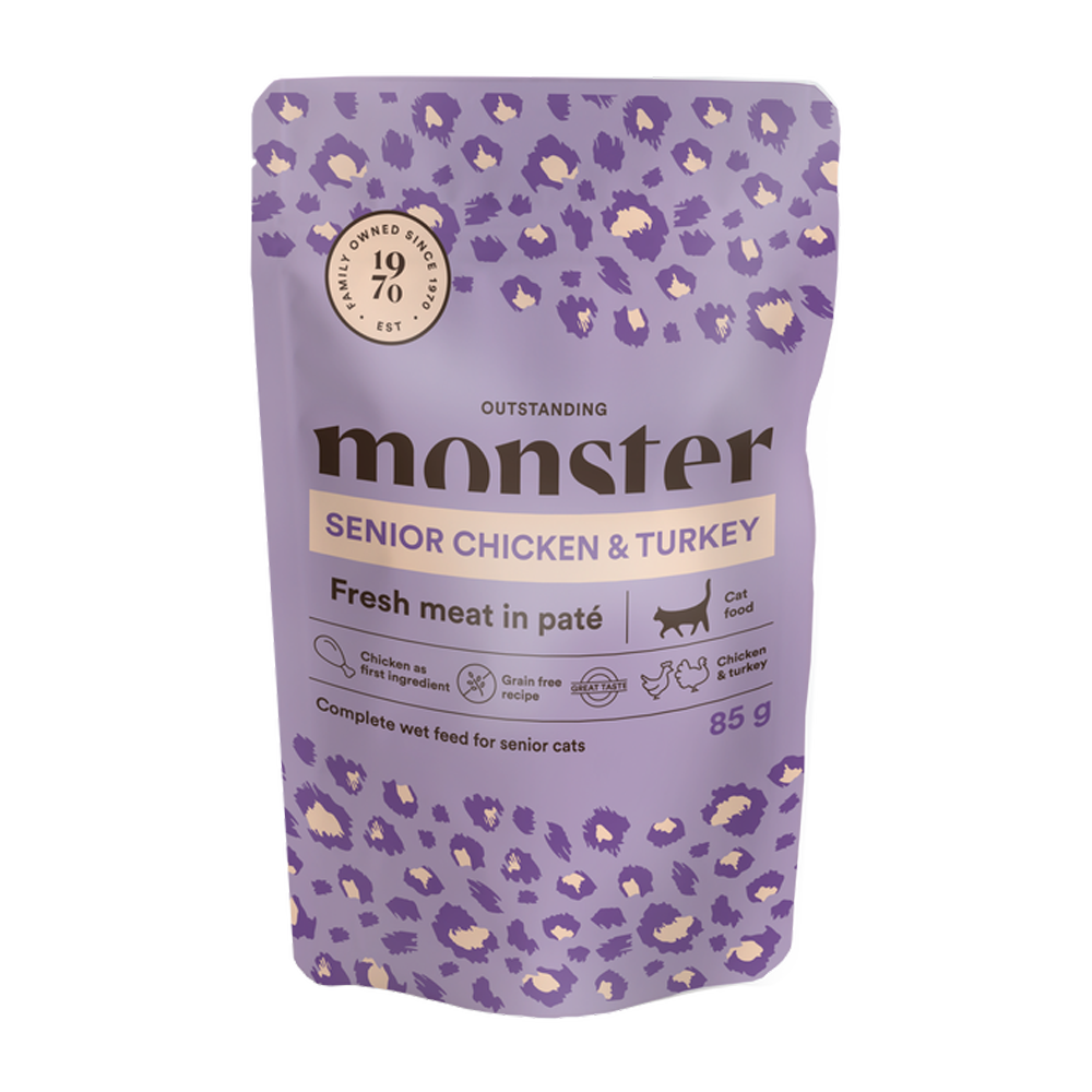 Monster Cat Pouches Senior Ch/Turkey 85 g (8-pakning)