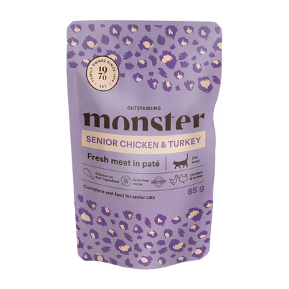 Monster Cat Pouches Senior Ch/Turkey 85 g (8-pakning)