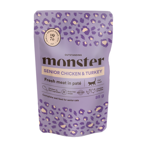 Monster Cat Pouches Senior Ch/Turkey 85 g (8-pakning)