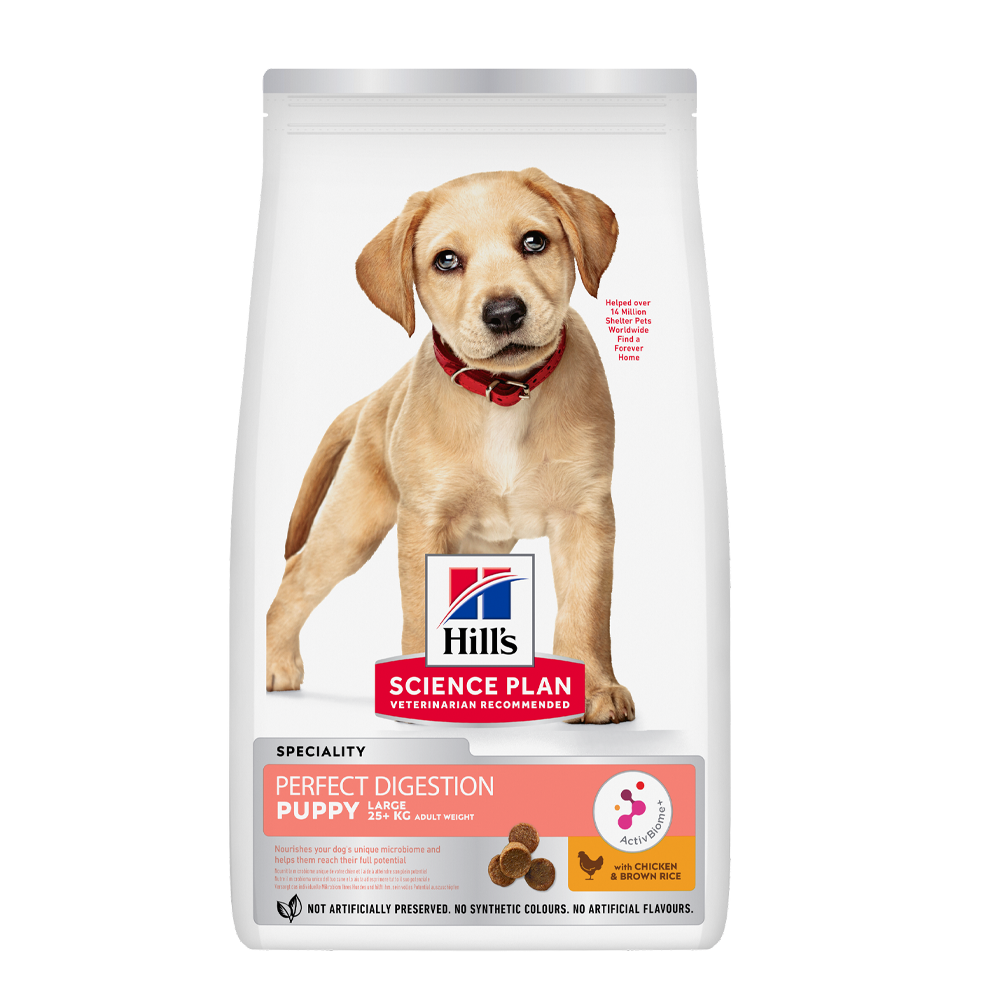 Science Plan Puppy Perfect Digestion Stor Rase Med Kylling Og Brun Ris - 12 KG