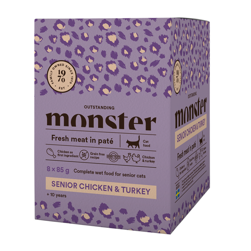Monster Cat Pouches Senior Ch/Turkey 85 g (8-pakning)