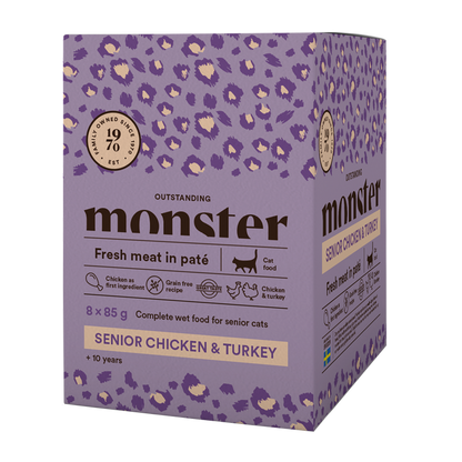 Monster Cat Pouches Senior Ch/Turkey 85 g (8-pakning)