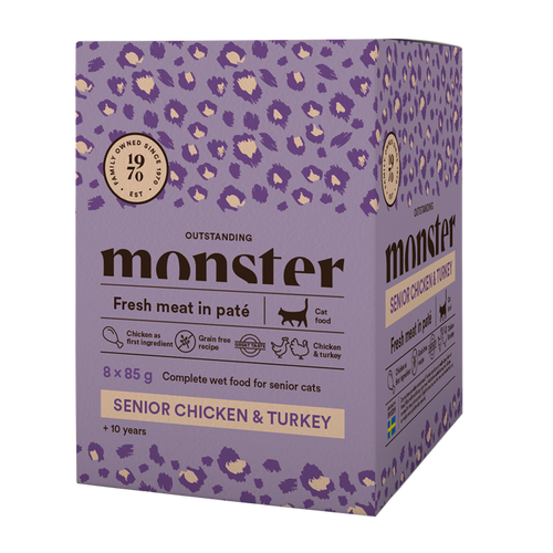 Monster Cat Pouches Senior Ch/Turkey 85 g (8-pakning)