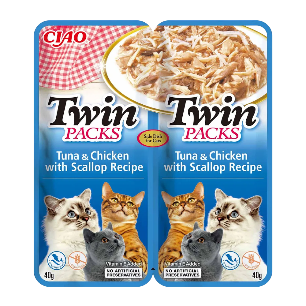 Tvillingpakker tunfisk/kylling i kamskjellkraft - 2x40 g