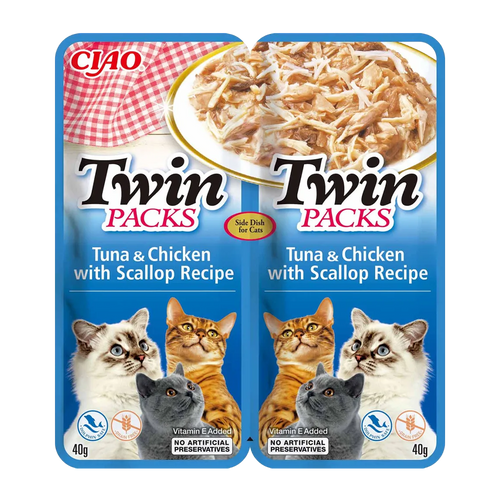 Tvillingpakker tunfisk/kylling i kamskjellkraft - 2x40 g