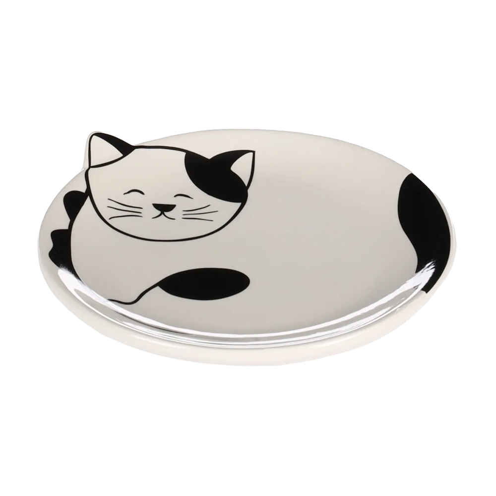 Fôrskål til katt Ravi keramikk svart - hvit rund 80ml - 13,5x2 cm