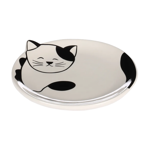 Fôrskål til katt Ravi keramikk svart - hvit rund 80ml - 13,5x2 cm