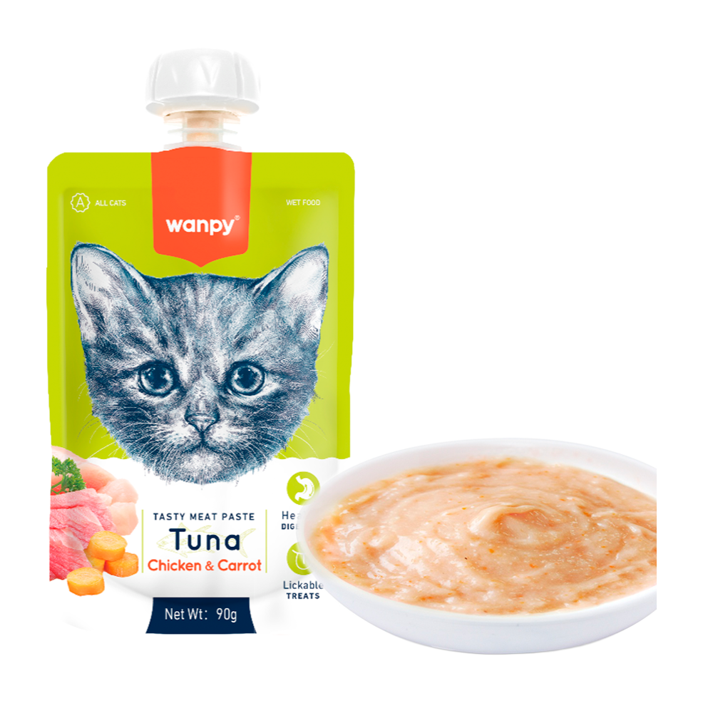 Wanpy Cat Smakfull kjøttpasta - Tunfisk med kylling og gulrot - 90 g