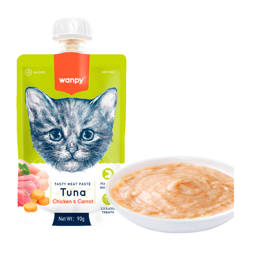 Wanpy Cat Smakfull kjøttpasta - Tunfisk med kylling og gulrot - 90 g