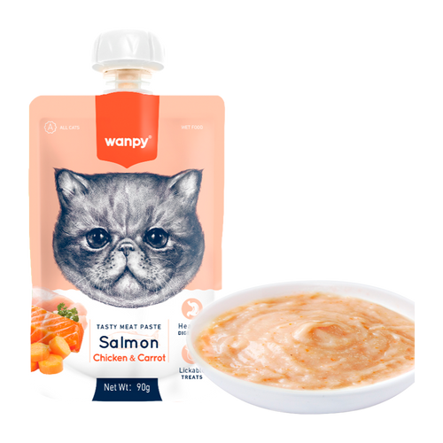 Wanpy Cat Smakfull Kjøttpasta - Laks Med Kylling Og Gulrot - 90 G